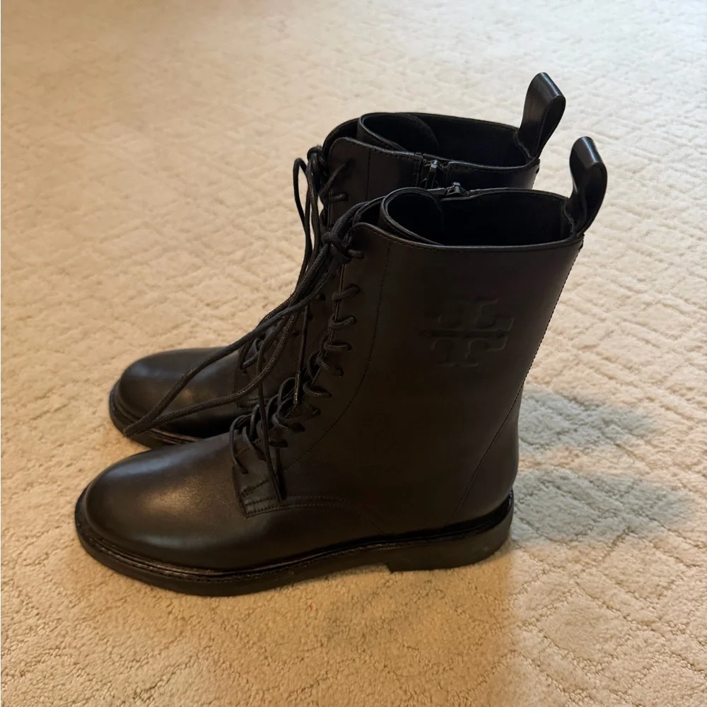 Tory Burch Black Lace-Up Combat Boots